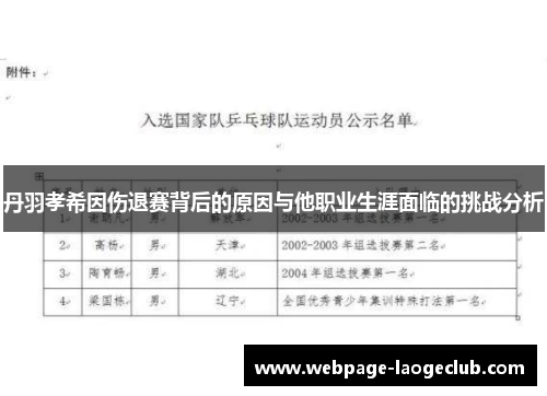 丹羽孝希因伤退赛背后的原因与他职业生涯面临的挑战分析